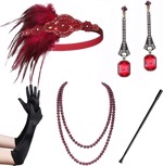 1920´er Gatsby/Charleston accessories/tilbehørssæt, rød - deluxe